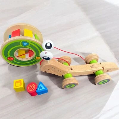 Award Winning Hape Walk-A-Long Snail Toddler Wooden Pull Toy and Shape Sorter - Image 1 of 4