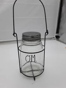 NEW RAE DUNN MASON JAR "OM" WITH METAL HOLDER - Picture 1 of 2
