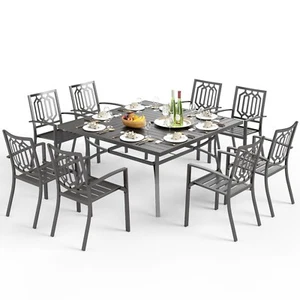 9 Piece Patio Table Set Outdoor Dining Table Chairs Set Square Table - Picture 1 of 12