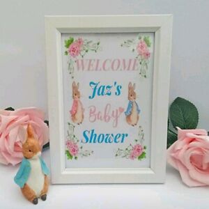 Personalised Peter Rabbit Baby Shower Sign, Flopsy Bunny Baby Shower Sign