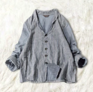 45R / 45rpm Cotton Striped Collared Shirt Jacket Blue Used - Bild 1 von 9