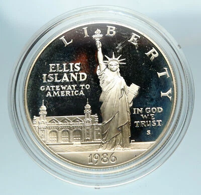 1986 UNITED STATES Ellis Island Statue of Liberty NY Proof Silver $ Coin i84132 - Image 1 of 3