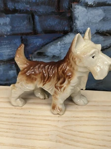 Estatuilla de porcelana vintage Terrier cachorro perro Scottie Westie Japón 3" pequeña marrón - Imagen 1 de 7