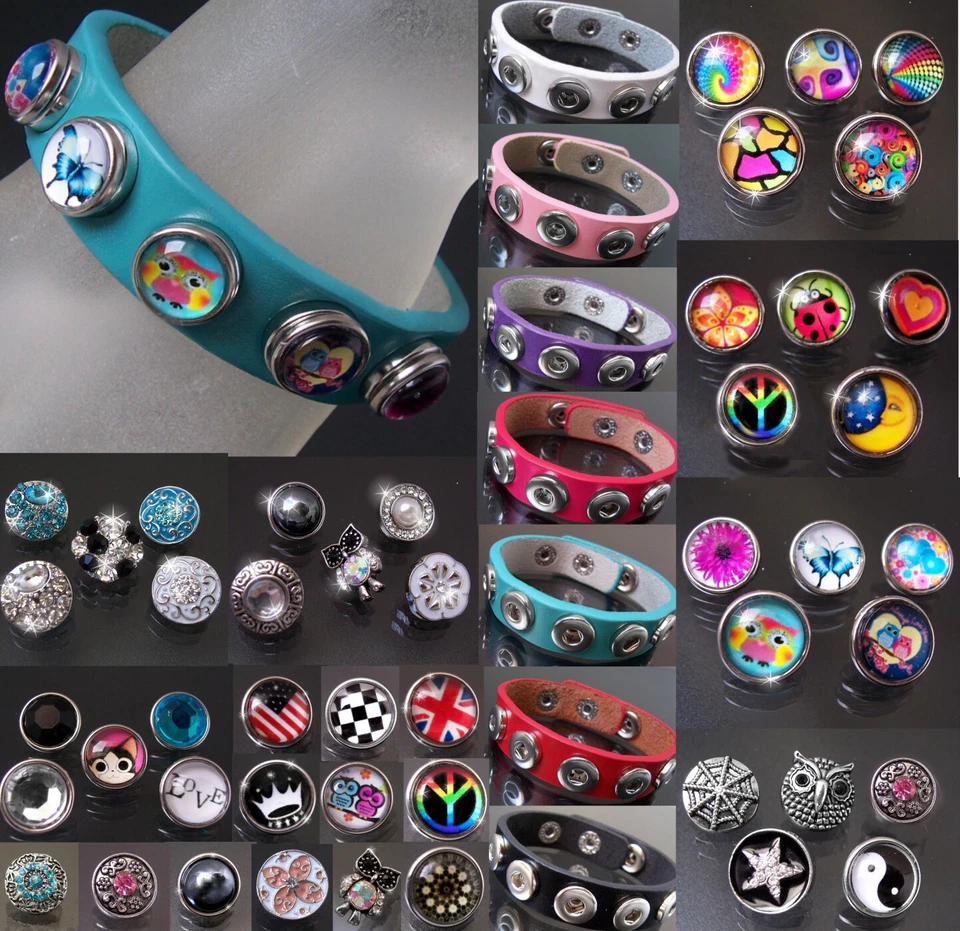 VA20# Knopfarmbänder LederLook Druckknöpfe Click Button Knopf Kinder Damen Mode - Bild 1 von 3