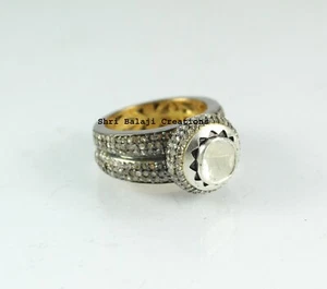 Ring Natural Diamond Polki Rosecut Diamond 925 Sterling Victorian Silver Ring - Picture 1 of 4