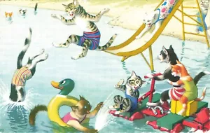Bicicleta acuática Eugen Hartung Cat Postcard Series 4888 Beach Day Slide - Imagen 1 de 2