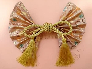 Woman, Japanese kimono, Yukata, Ribbon Hair accessory, Silk, Pink/Gold, Sakura. - Picture 1 of 9