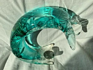 Murano Bullicante grün Aqua mundgeblasen Kunstglas Umarmung Frieden Dekor Figur 9" - Bild 1 von 9