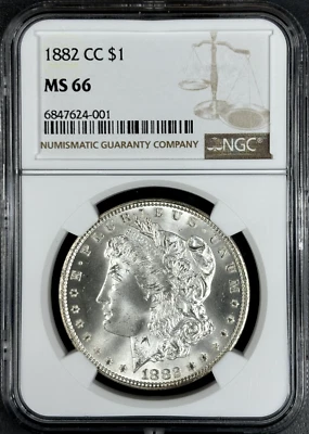 1882-CC $1 Morgan NGC MS66 -- Spectacular Blast White Frosty Gem w/ Great Luster - Image 1 of 4