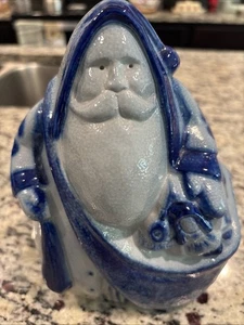 Vtg 1998 David Eldreth Art Pottery Salt Glaze Santa Blue Stoneware Sack Of Toys - Picture 1 of 10