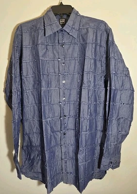 Camisa deportiva IKE BEHAR talla grande manga larga con botones costuras expuestas azul nueva con etiquetas Foto 1 de 4