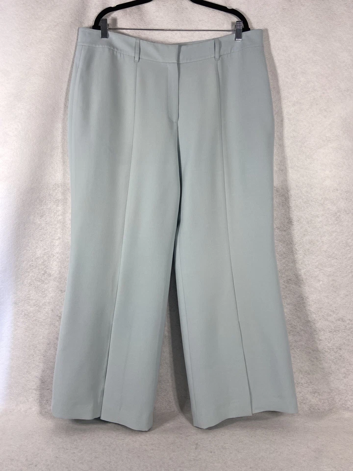 Lafayette 148 New York Pants 18 Blue Straight Leg Mid Rise Silk Wool Slit Hem - Image 1 of 4