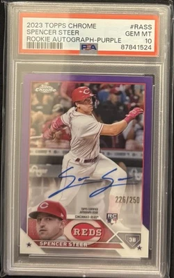 2023 Topps Chrome - Rookie Autographs Spencer Steer Purple Refractor /250 PSA 10 - Image 1 of 2