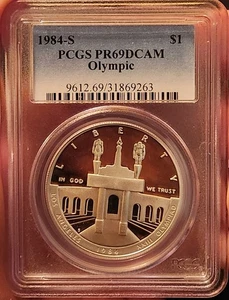 1984-S PCGS PR69DCAM Olympic Silver Dollar Deep Cameo Proof - Picture 1 of 2