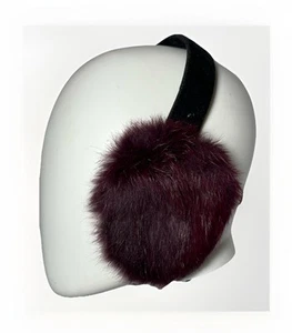 Burgundy Fox Fur Ear Muffs With Black Velvet Band - Picture 1 of 5