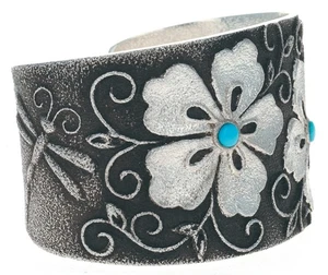 Armband Blume & Libelle mit hochwertigem natürlichem Morenci Türkis - Bild 1 von 6
