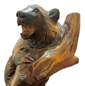 Statua orso intagliato AYA One Knife retrò epoca Showa scultura orso in legno grande - Foto 1 di 10