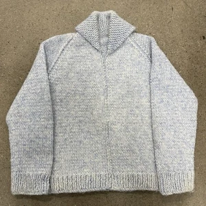 Vintage 60s Wool Hand Knit Wool Cardigan Zip Sweater 20x24 - Bild 1 von 5