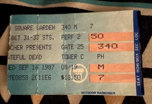 GRATEFUL DEAD - JERRY GARCIA - SEPT 18, 1987 - MADISON SQUARE GARDEN - TICKET - Picture 1 of 2