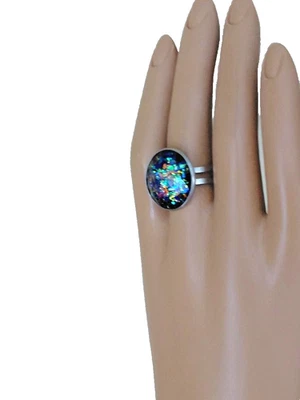 Opal Ring Fiesta Fire Resin Opal 20mm Faceted Stone all Silver Stainless-Steel - Image 1 of 4