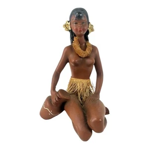 Vintage TIKI Souvenir Native Woman w/ Drum & OG Lei & Skirt. c. 1950's RARE - Picture 1 of 13