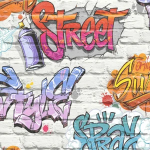 Papel Pintado Muriva - Street Graffiti - Moderno Ladrillo Metálico Urbano - Blanco L17905 - Imagen 1 de 2