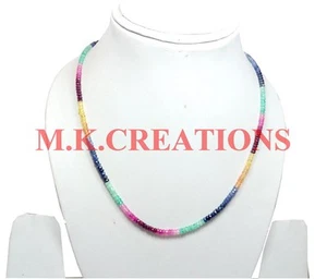 3-4MM Natural Ruby Emerald Sapphire Faceted Beads Beaded Rich Necklace - Picture 1 of 6