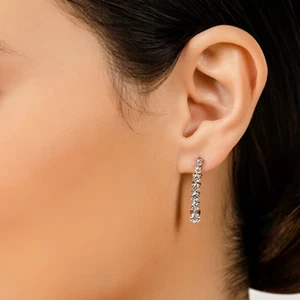 Womens 14K White Gold Earrings Round Cut Dangle 2 Carat Lab Created Diamond - Picture 1 of 10