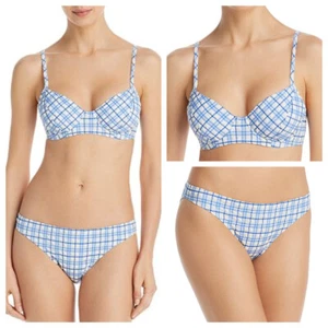 Tory Burch Plaid Underwire Bikini Top Hipster Bikini Bottom Se Blue S M L XL NWT - Picture 1 of 15
