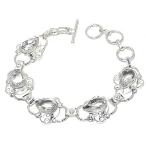 White Topaz Gemstone Handmade 925 Sterling Silver Jewelry Bracelet Size 7-8" - Picture 1 of 1