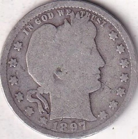 1897 SILVER Barber Quarter - G - #216 - BEAUTIFUL COLOR - BEAUTIFUL COIN Cover