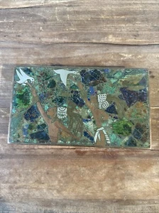 VTG Los Castillo Style Cigarette Box Trinket Brass Wood Inlaid Top Mexico - Imagen 1 de 15