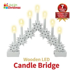 White Wooden Christmas Candle Bridge 7 LED Light Arch Xmas Window Decoration - Picture 1 of 8