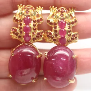 17 x 22 Mm. Rosa Rot Rubin,Rhodolith & Smaragd Ohrringe 925 Sterlingsilber - Bild 1 von 4