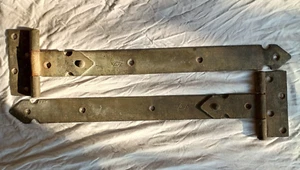 Vintage & Original Pair 18" Solid Heavy Duty Steel Garage / Barn Door T Hinges - Picture 1 of 9