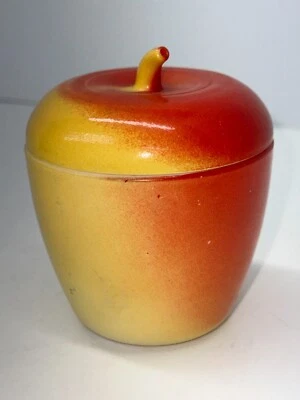 Vintage Hazel Atlas Milk Glass Red Yellow Apple Jam Jelly Jar w/Lid - Image 1 of 4