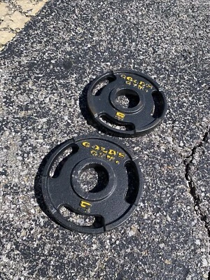 Par de gimnasio Gold’s 5 lb. "Placa de peso Pound Olympic de fácil agarre hierro fundido 2"" agujero de colección" Foto 1 de 4