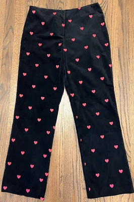 NWOT Lilly Pulitzer Black Velvet Pants with Pink Embroidered Hearts - Size 6 - Image 1 of 4