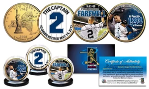 DEREK JETER Yankees Capitán #2 Retirado Chapado en Oro 24K Juego de 3 Monedas NY Cuartos - Imagen 1 de 1