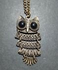 Antiqued Tone Owl Pendant with Large Eyes on Antique Tone Necklace