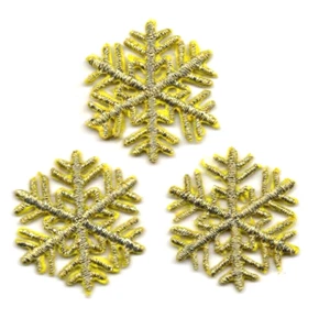 SNOWFLAKES GOLD METALLIC SET OF 3 Iron On Patch Winter Snow Christmas - Picture 1 of 1