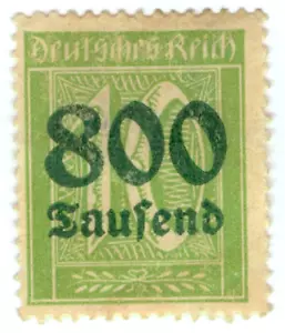 1923 Impero tedesco timbro iperinflazione 10 marchi sovrastampato 800.000 marchi - Foto 1 di 1
