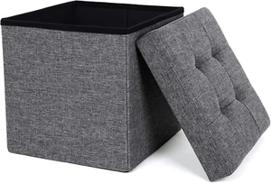 SONGMICS Pouf Cubo Poggiapiedi Sgabello Contenitore Pieghevole in Lino Imbottito - Foto 1 di 12