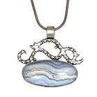 Blue Lace Agate Gemstone Gift For Her Ethnic 925 Silver Jewelry Pendant 1.5"
