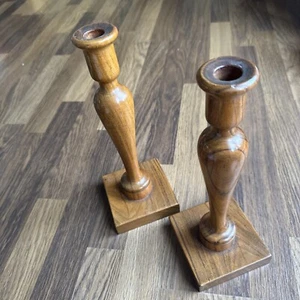 Vintage Wooden Church CandleSticks 14” Pair Of Hand Turned Retro Candle Holders - Picture 1 of 24