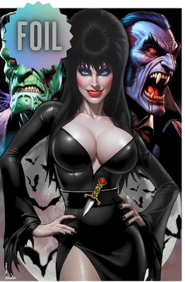 Elvira by Surtur  (NICE) *FOIL*  DOUBLE SIDED Deviant Nation Ltd 50 w/CoA - Image 1 of 4