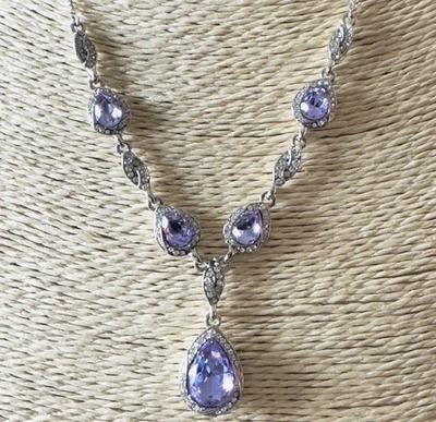 Nuevo con etiquetas Collar Lariat Givenchy Tono Plateado Denim Halo Cristal, 16" + 3" Púrpura Foto 1 de 4