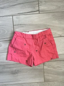 Crewcuts J.Crew Girls 12 Pink Chino Shorts Cotton Palm Tree Print Summer - Picture 1 of 3
