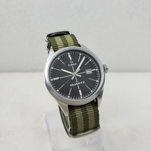 TIMEX Q QUARTZ T2N399 MILITARY FIELD INDIGLO BLACK FACE MEN'S WATCH  - Picture 1 of 10