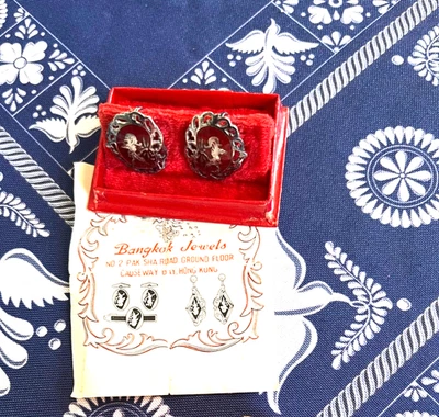 Brincos de prata esterlina Siam Niello de 1963 na caixa original. Raro. Anjos. - Imagem 1 de 3